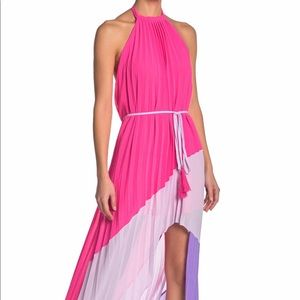 Pleated colorblock halter dress NWOT